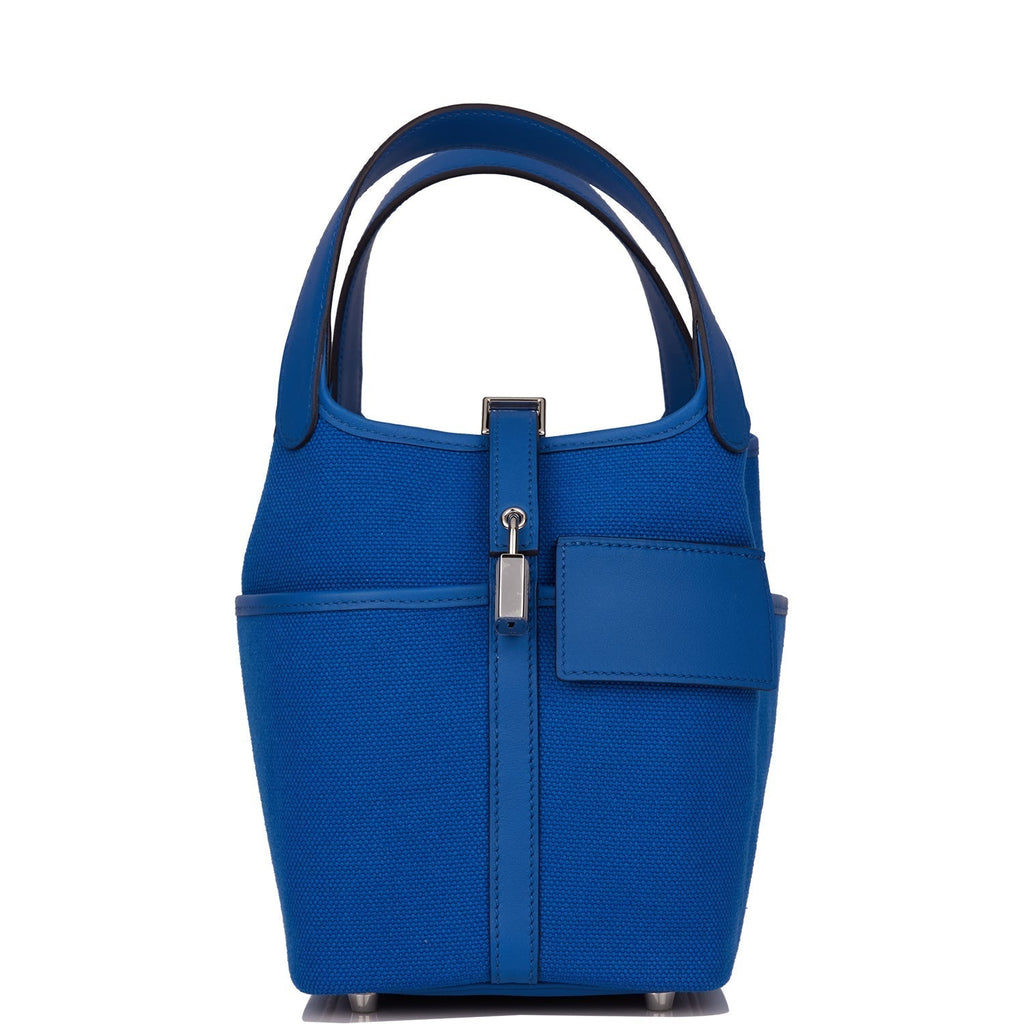 Hermes Picotin Cargo 18 Bleu France Swift and Toile Canvas Palladium Hardware Bag