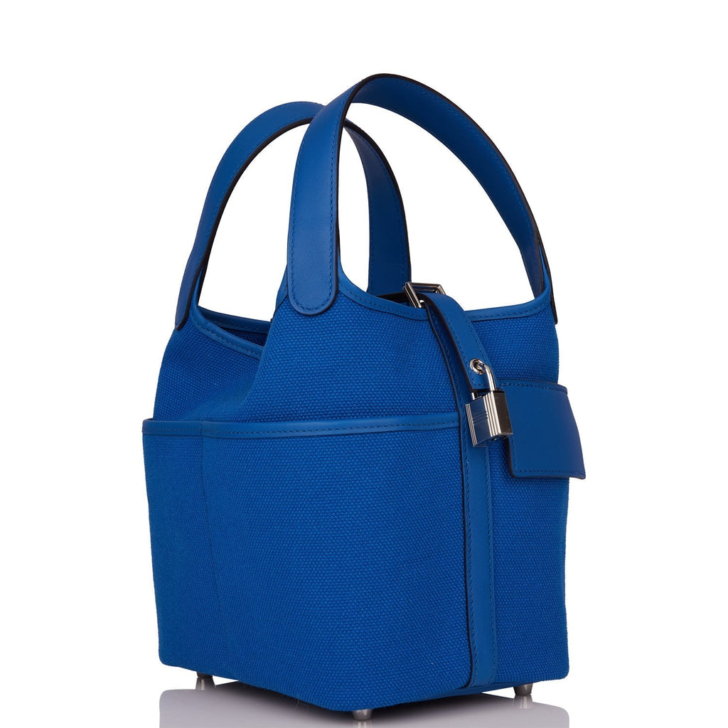 Hermes Picotin Cargo 18 Bleu France Swift and Toile Canvas Palladium Hardware Bag