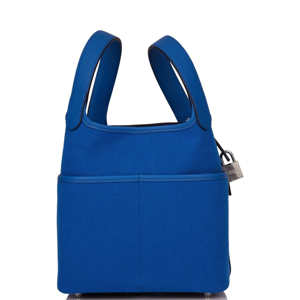 Hermes Picotin Cargo 18 Bleu France Swift and Toile Canvas Palladium Hardware Bag