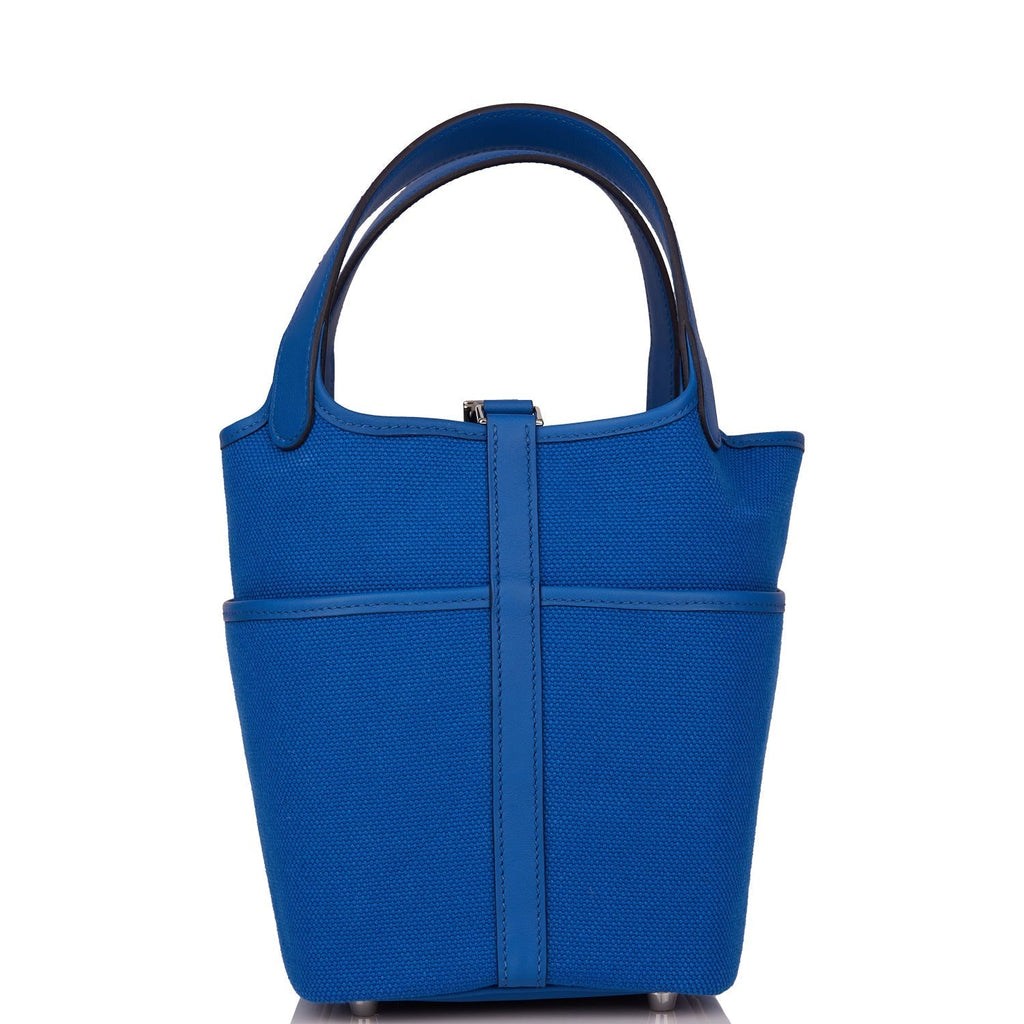 Hermes Picotin Cargo 18 Bleu France Swift and Toile Canvas Palladium Hardware Bag