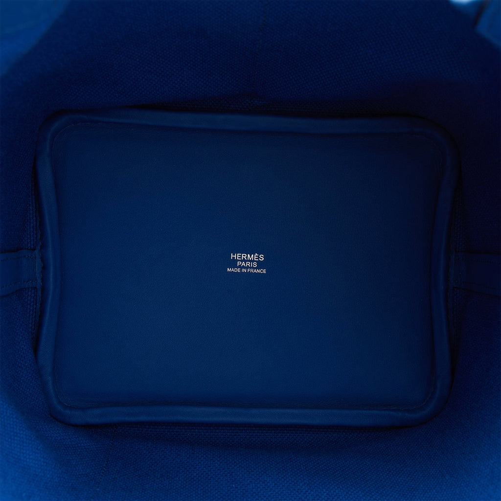 Hermes Picotin Cargo 18 Bleu France Swift and Toile Canvas Palladium Hardware Bag