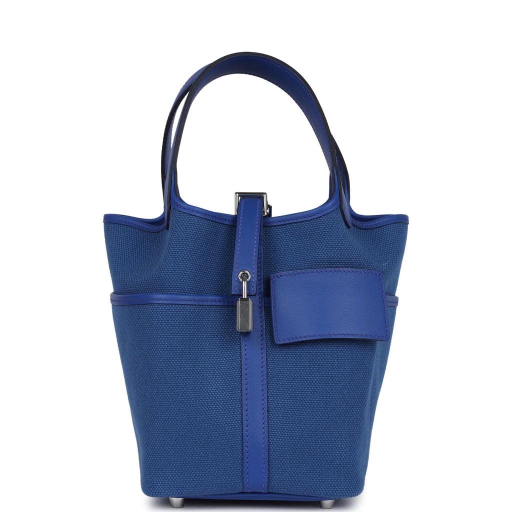 Hermes Picotin Cargo 18 Bleu Royal Swift and Toile Canvas Palladium Hardware Bag