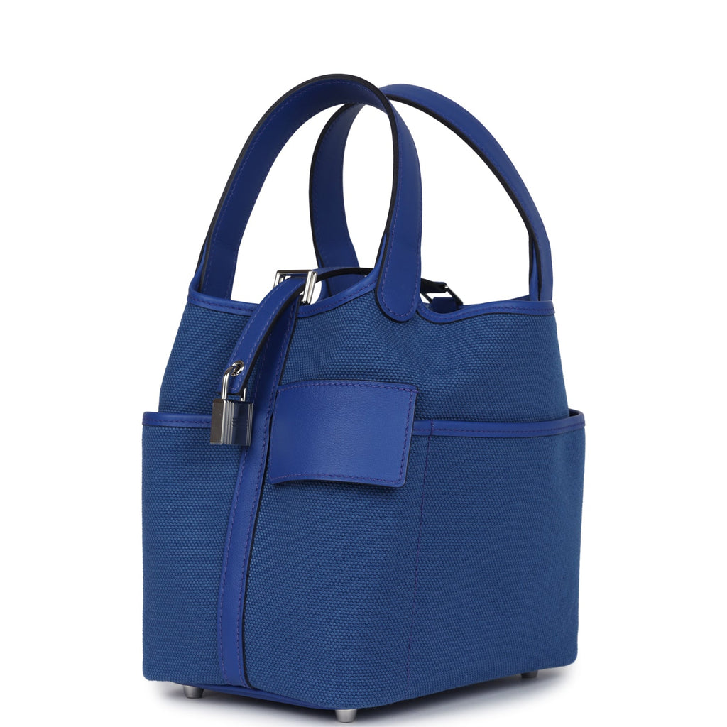 Hermes Picotin Cargo 18 Bleu Royal Swift and Toile Canvas Palladium Hardware Bag