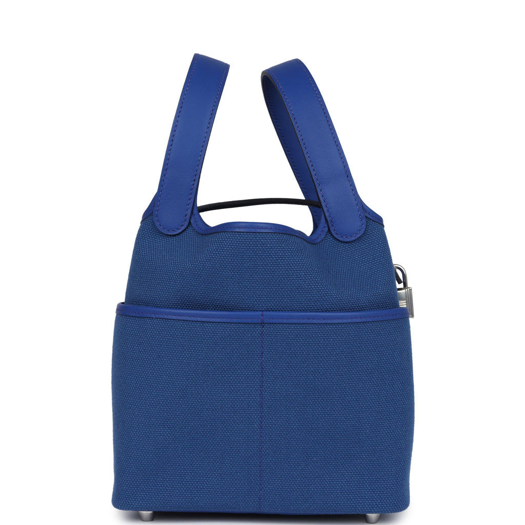 Hermes Picotin Cargo 18 Bleu Royal Swift and Toile Canvas Palladium Hardware Bag
