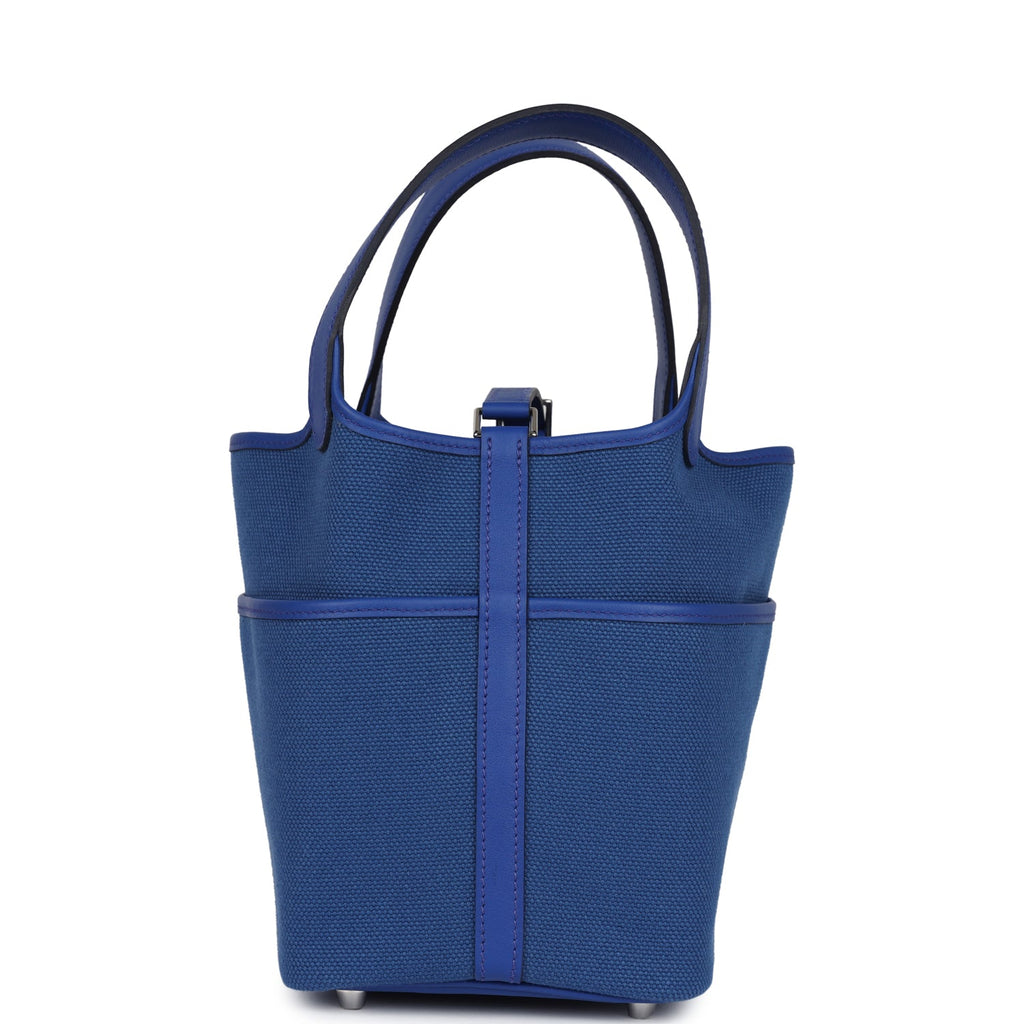 Hermes Picotin Cargo 18 Bleu Royal Swift and Toile Canvas Palladium Hardware Bag