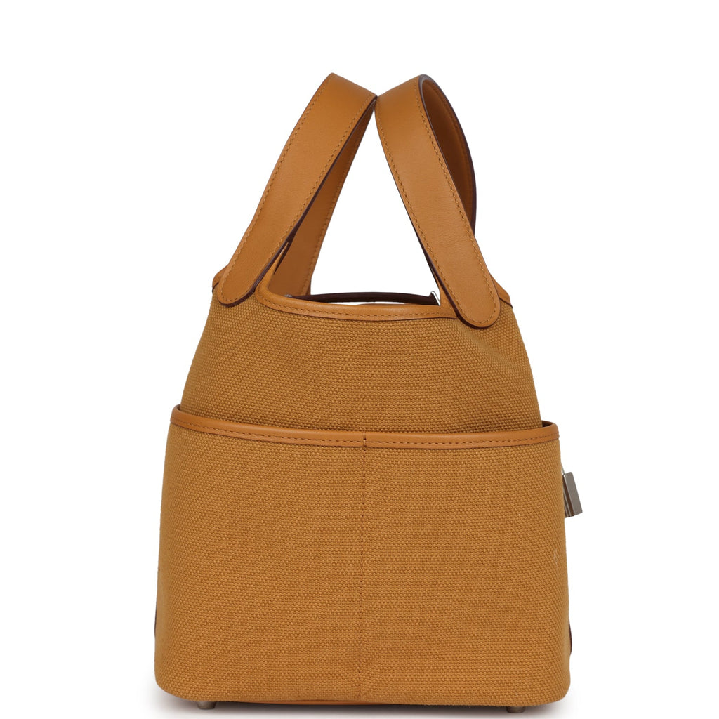 Hermes Picotin Cargo 18 Sesame Swift and Toile Canvas Palladium Hardware Bag