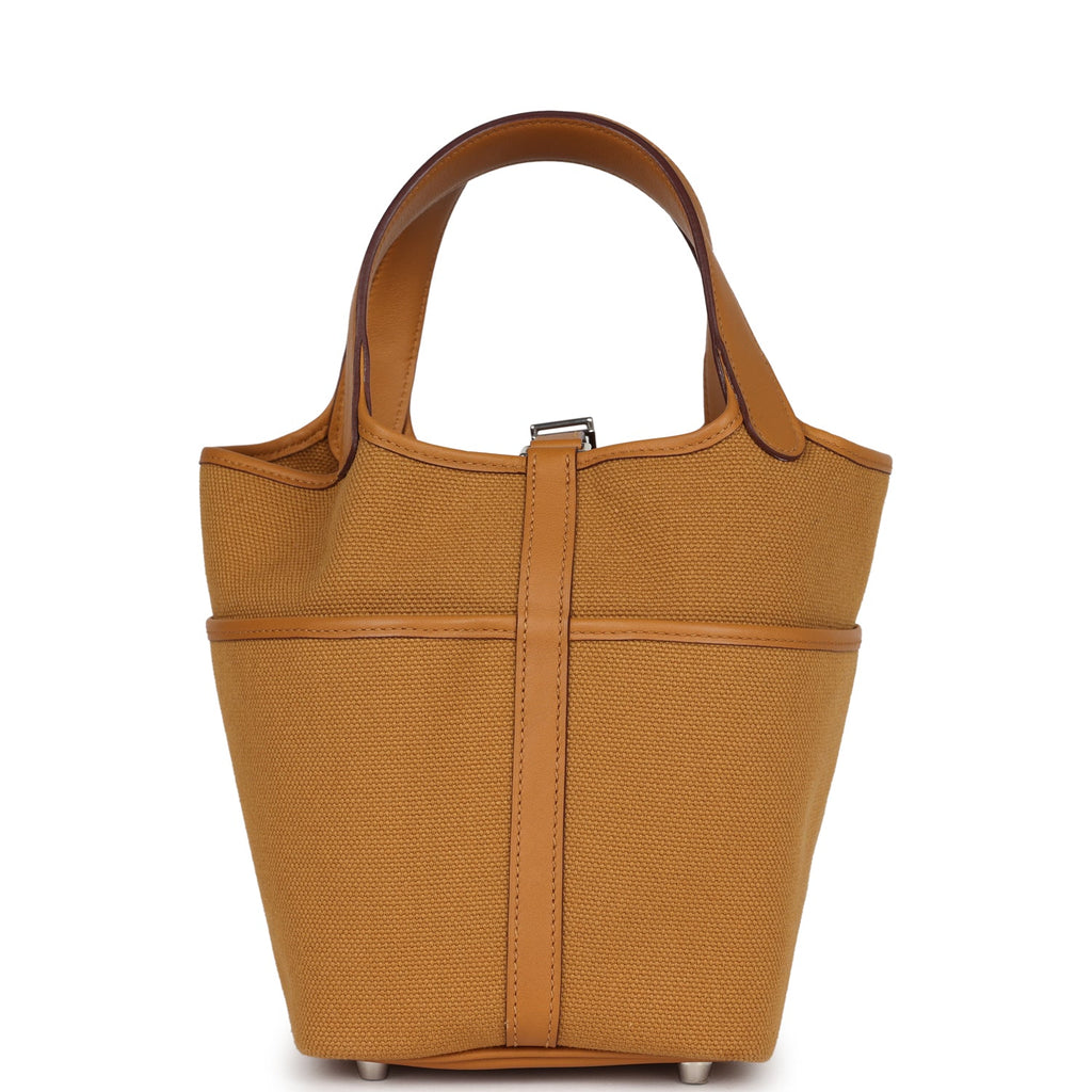 Hermes Picotin Cargo 18 Sesame Swift and Toile Canvas Palladium Hardware Bag