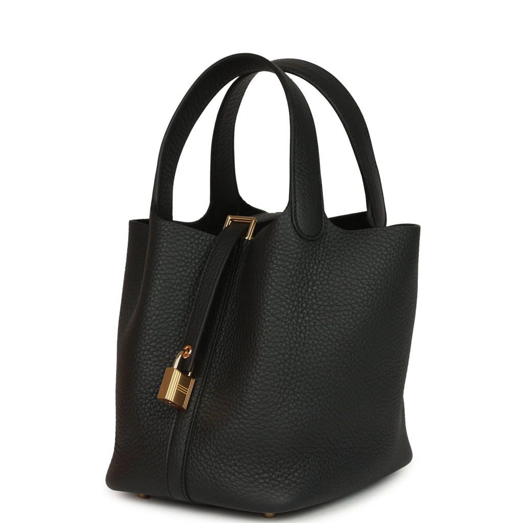 Hermes Picotin Lock 18 Black Clemence Gold Hardware Bag