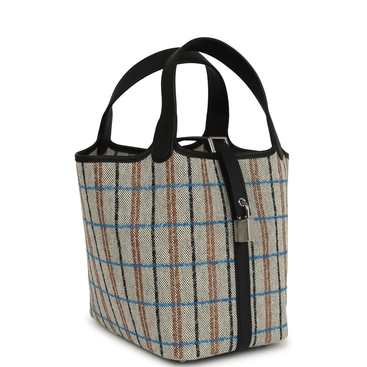 Hermes Picotin Lock 18 Black Swift and Ecru, Bleu, Black and Fauve Toile H Canvas Palladium Hardware Bag