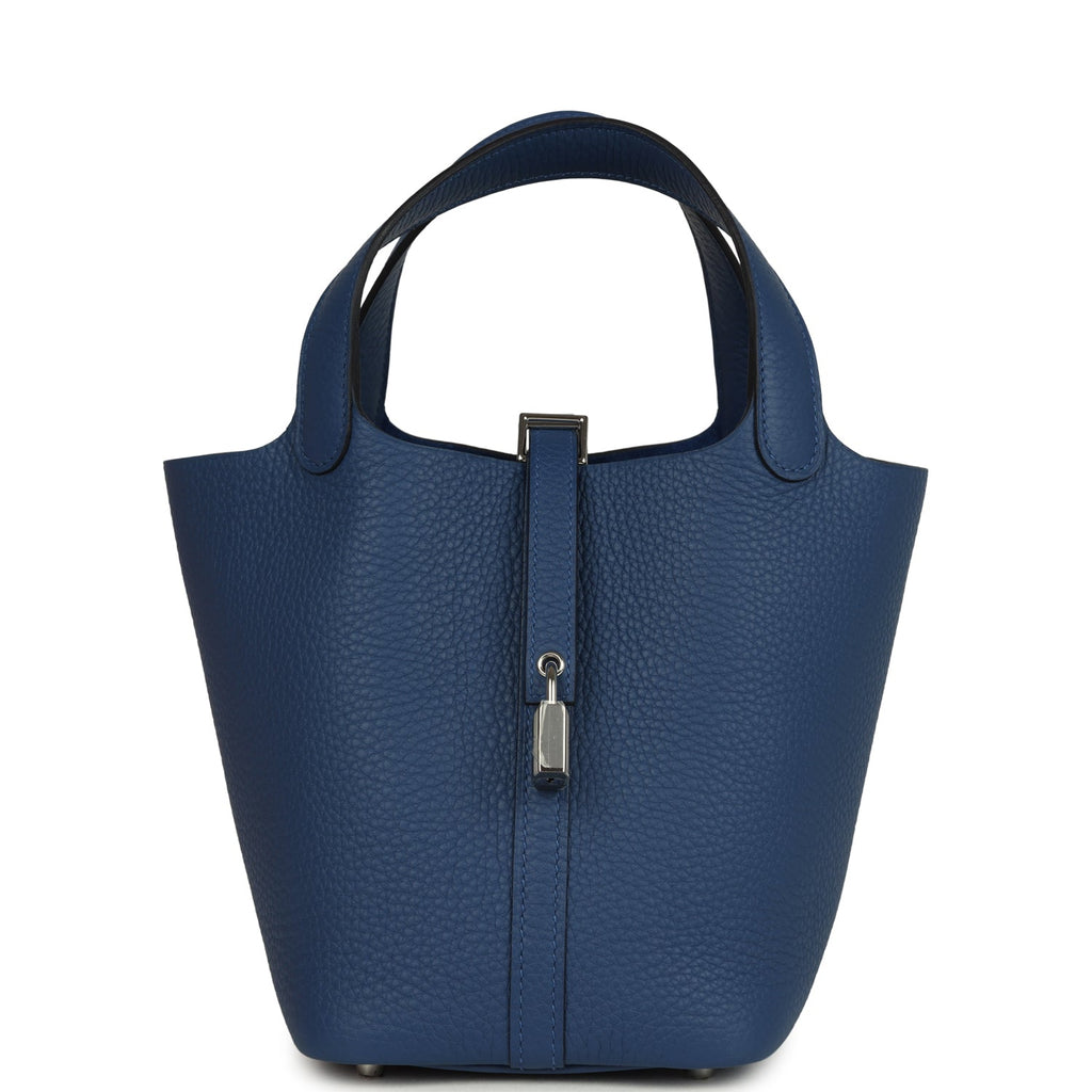 Hermes Picotin Lock 18 Bleu Tie Palladium Hardware Bag