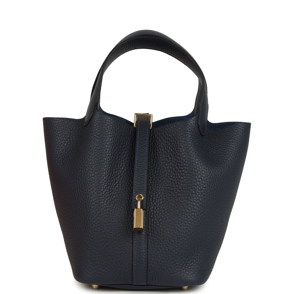 Hermes Picotin Lock 18 Bleu Tie Permabrass Hardware Bag