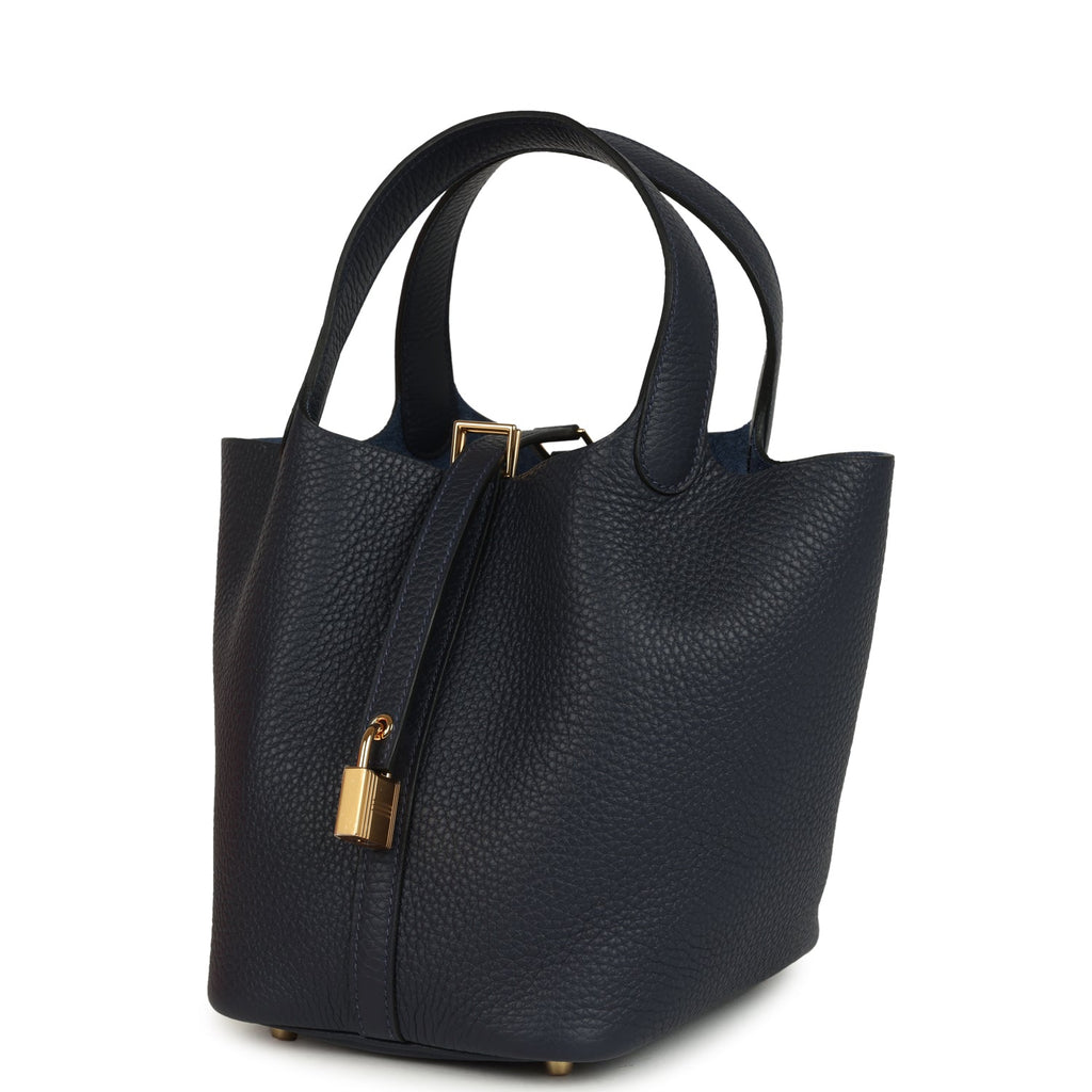 Hermes Picotin Lock 18 Bleu Tie Permabrass Hardware Bag