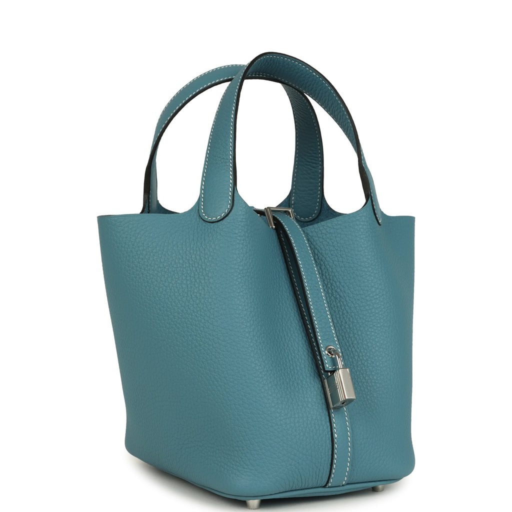 Hermes Picotin Lock 18 Blue Jean Clemence Palladium Hardware Bag