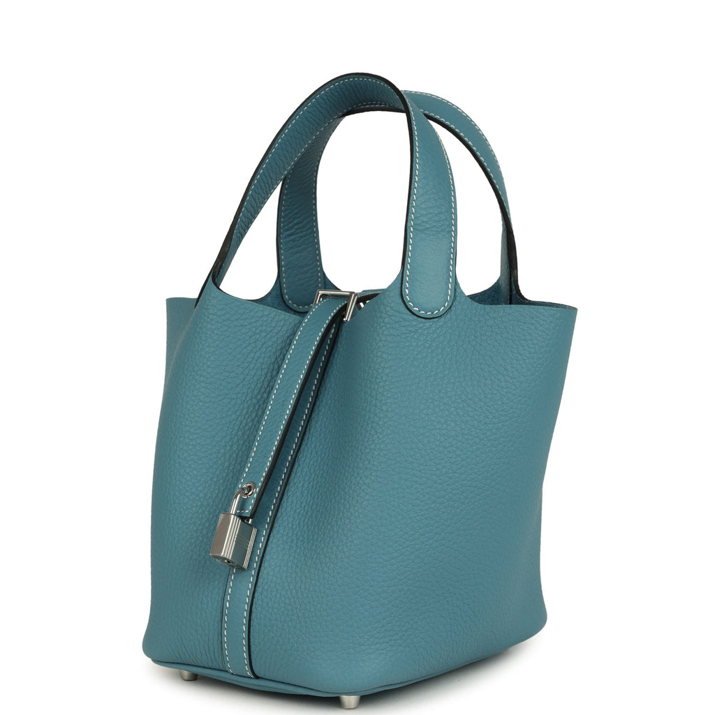 Hermes Picotin Lock 18 Blue Jean Clemence Palladium Hardware Bag