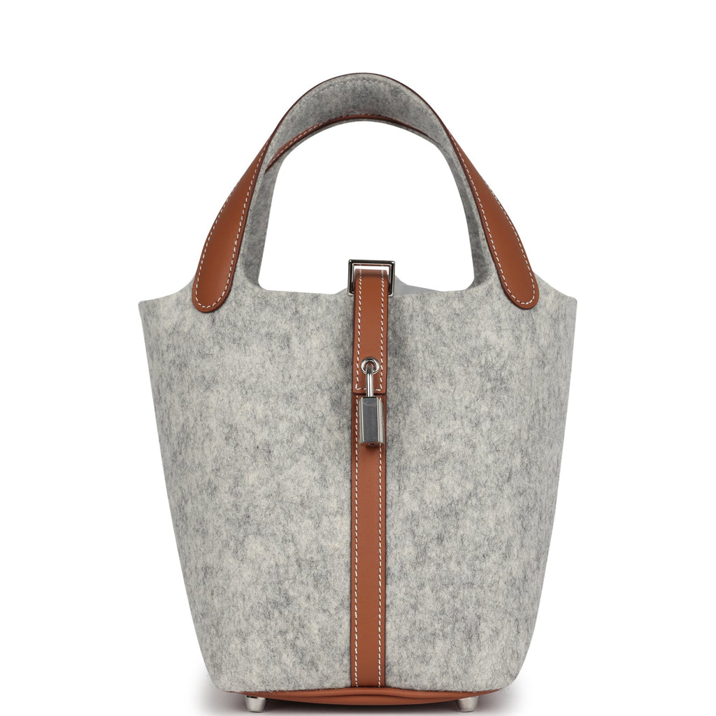 Hermes Picotin Lock 18 Gris Clair Feutre and Gold Swift Palladium Hardware Bag