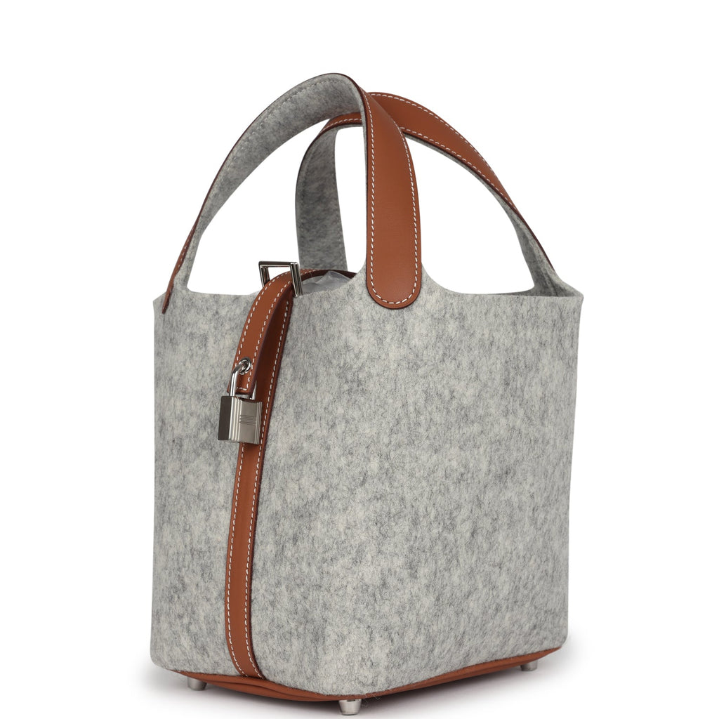 Hermes Picotin Lock 18 Gris Clair Feutre and Gold Swift Palladium Hardware Bag