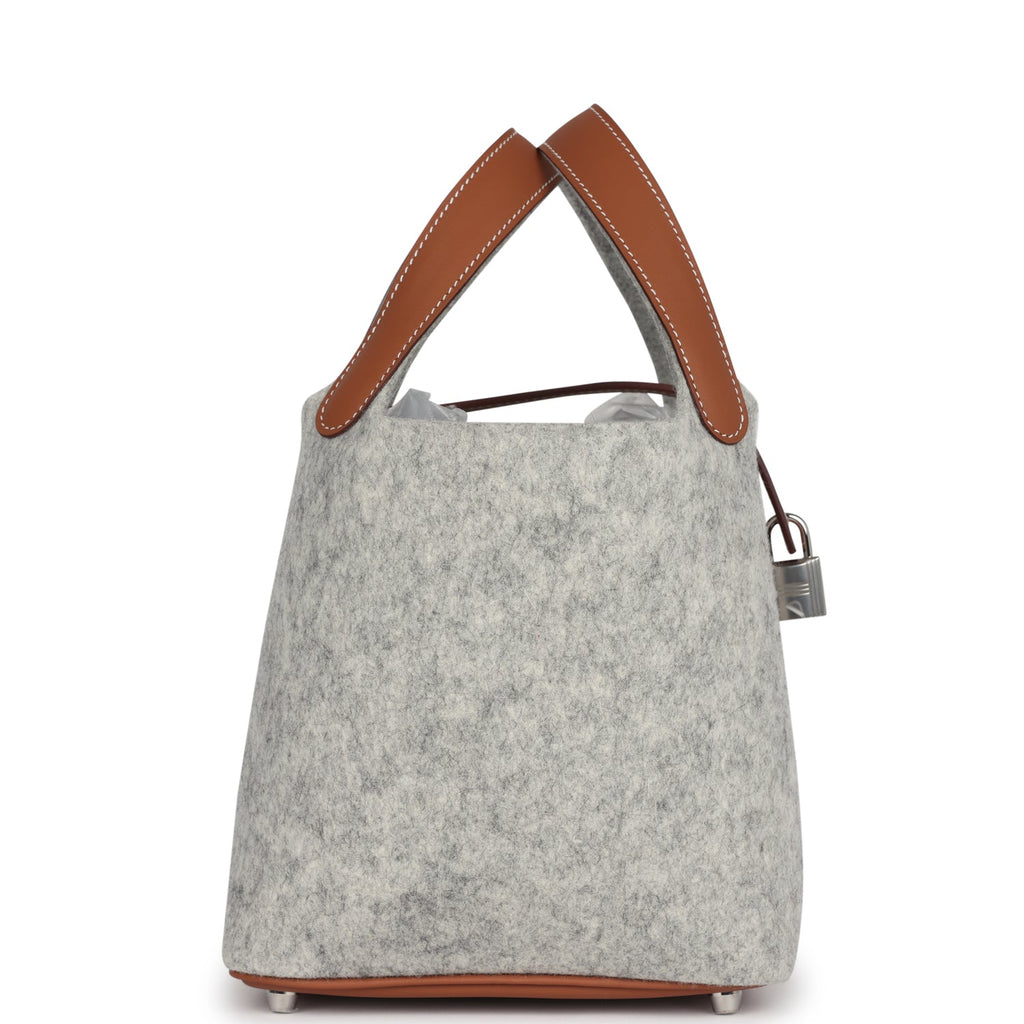 Hermes Picotin Lock 18 Gris Clair Feutre and Gold Swift Palladium Hardware Bag