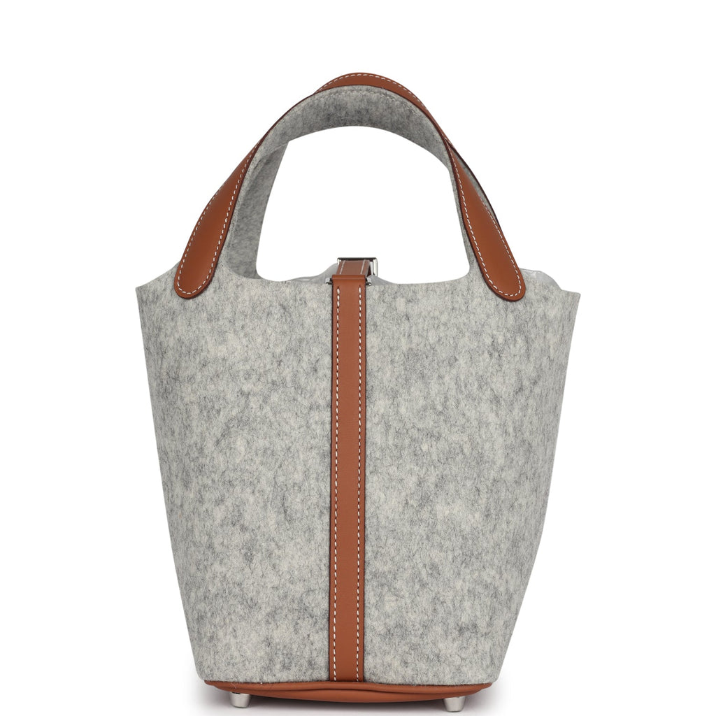 Hermes Picotin Lock 18 Gris Clair Feutre and Gold Swift Palladium Hardware Bag