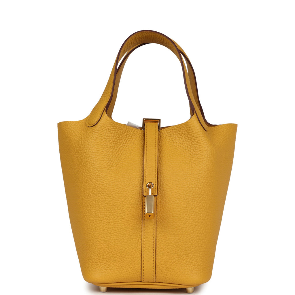 Hermes Picotin Lock 18 Jaune Ambre Clemence Gold Hardware Bag