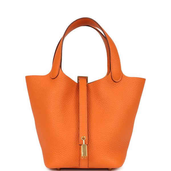Hermes Picotin Lock 18 Orange Clemence Gold Hardware Bag