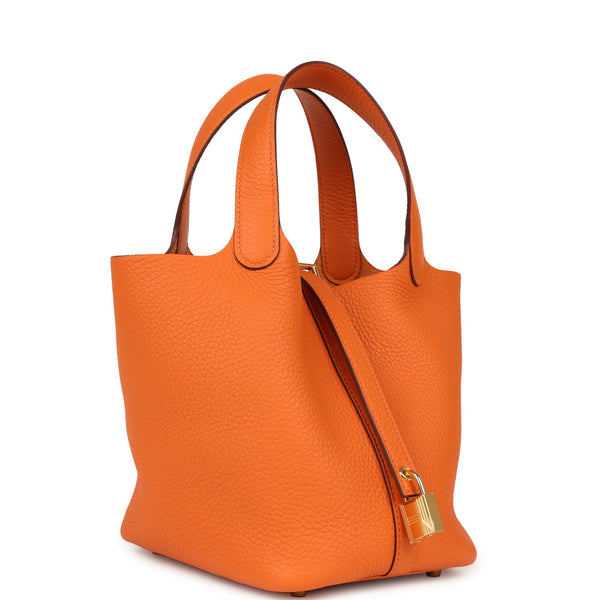 Hermes Picotin Lock 18 Orange Clemence Gold Hardware Bag