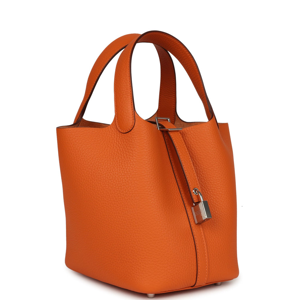 Hermes Picotin Lock 18 Orange Clemence Palladium Hardware Bag