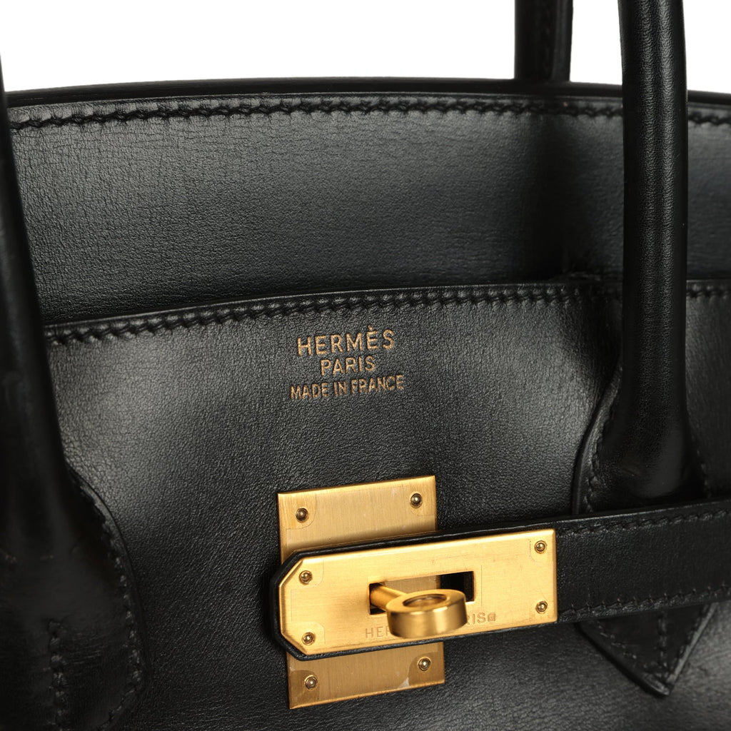 Vintage Hermes Birkin 35 Black Box Brushed Gold Hardware